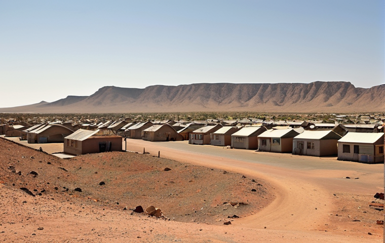 **"Namibian landscape under apartheid. Segregated town in the background, a hopeful horizon in the front."** (This focuses on the physical division and hopes for the future)