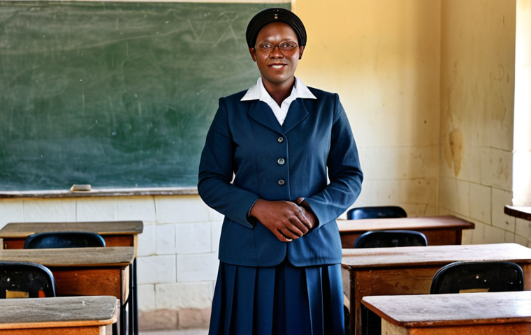 **
"A Namibian teacher in a fully clothed, professional outfit, standing in a rural classroom with children, modest attire, safe for work, appropriate content, perfect anatomy, correct proportions, natural pose, educational setting, family-friendly, high quality, professional photography."
**